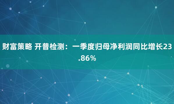 财富策略 开普检测：一季度归母净利润同比增长23.86%